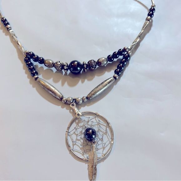 Dream Catcher Necklace w/ Hematite & Sterling Silver Beads 16” Gorgeous - Picture 4 of 7